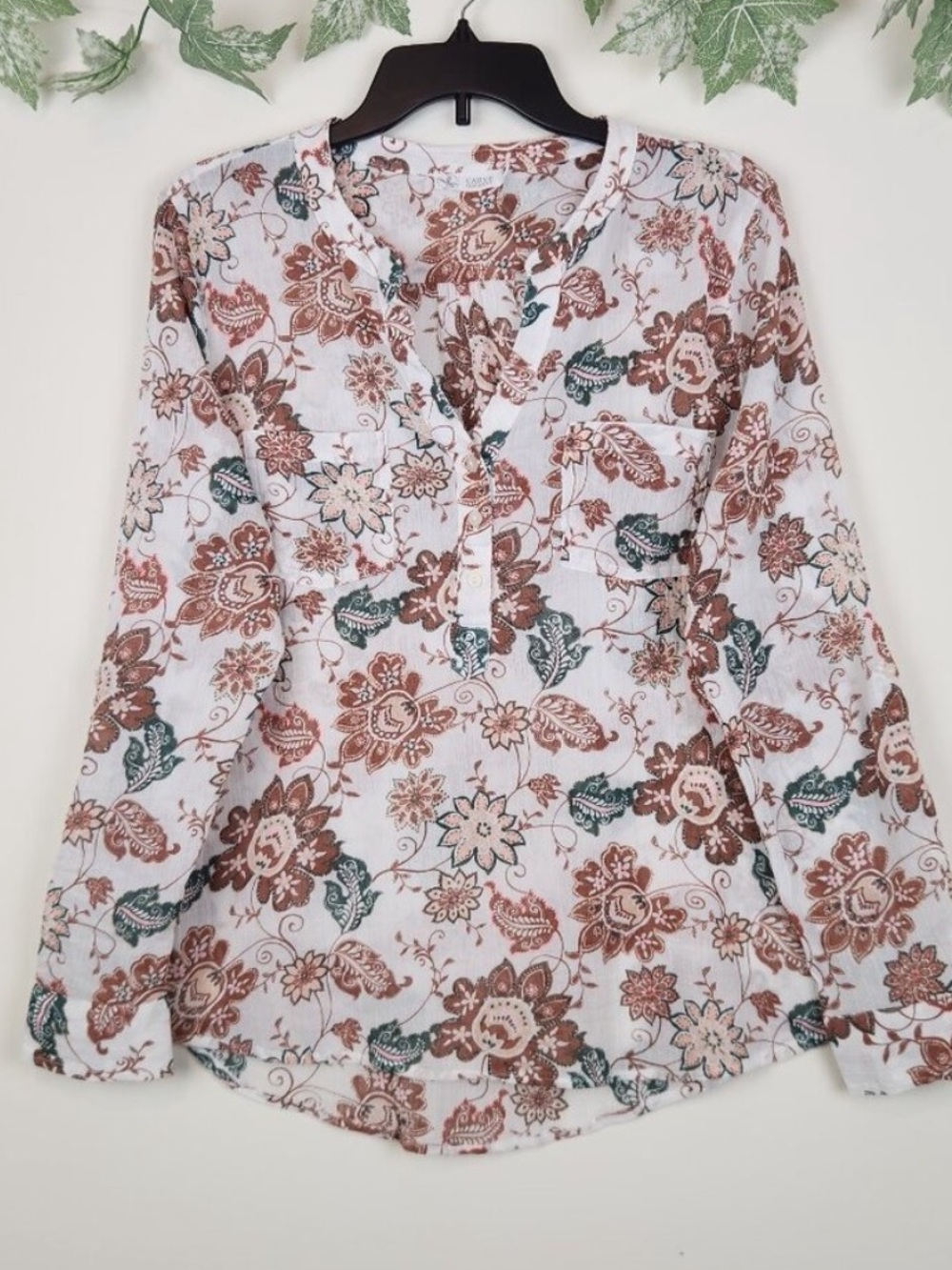 Carve Designs Dylan Gauze Paisley Floral Organic Cotton Boho Top Large Pullover
